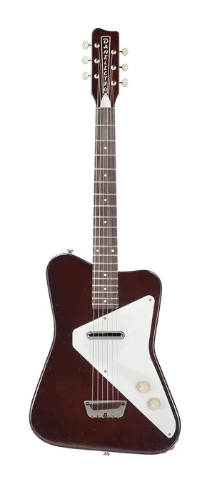 Danelectro Pro Maroon Silver Glitter ujęta od przodu na neutralnym tle