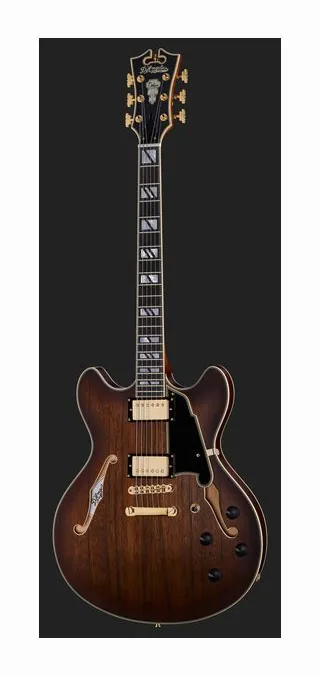 DAngelico Deluxe DC Satin Brown Burst, gryf i podstrunnica z boku