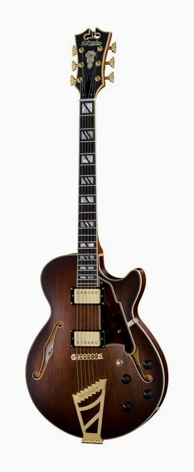 DAngelico Deluxe SS Satin Brown Burst z bliska od przodu