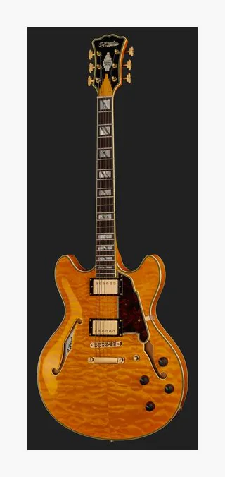 DAngelico Excel DC XT Iced Tea Quilt sfotografowana frontalnie