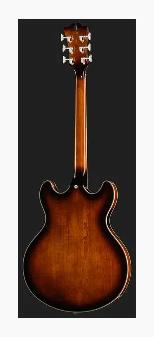 DAngelico Premier DC Brown Burst, profil boczny korpusu