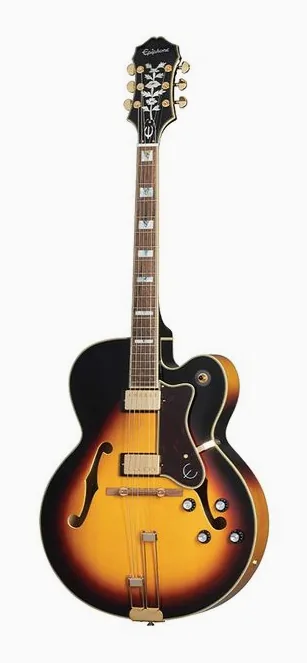 Epiphone Broadway Vintage Sunburst ujęta od przodu na neutralnym tle