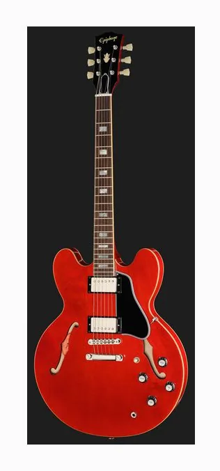 Epiphone ES-335 Figured Tea Burst, główka z kluczami i logo