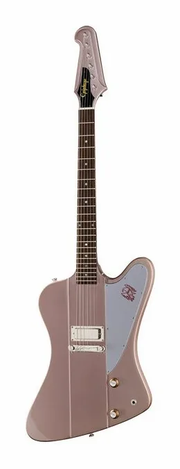Epiphone 1963 Firebird I Heather Poly ujęta od przodu na neutralnym tle
