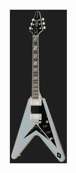 Epiphone Flying V 70s Maui Blue, główka z kluczami i logo