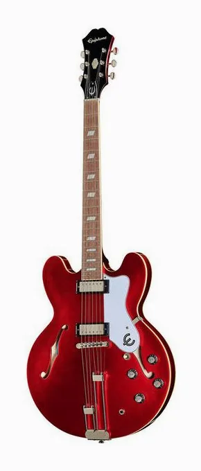 Epiphone Riviera Sparkling Burgundy ujęta od przodu na neutralnym tle