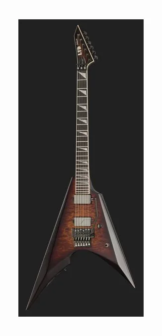 ESP LTD Arrow QM Dark Brown Burst, główka z kluczami i logo