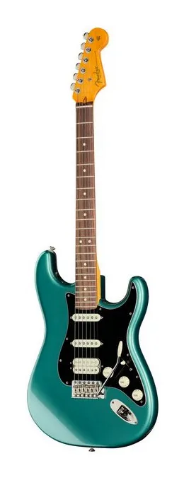 Fender Am Pro Clsc Strat HSS RW FSGM ujęta od przodu na neutralnym tle