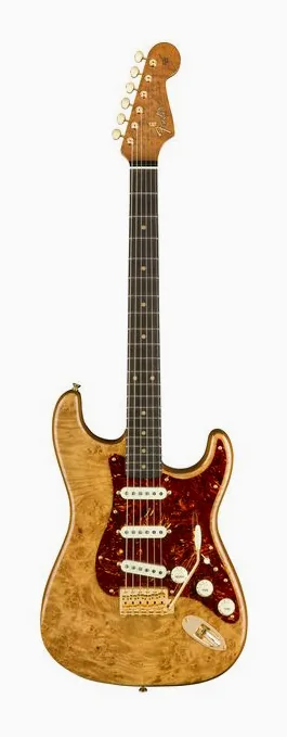 Fender Artisan Maple Burl Strat AN ujęta od przodu na neutralnym tle