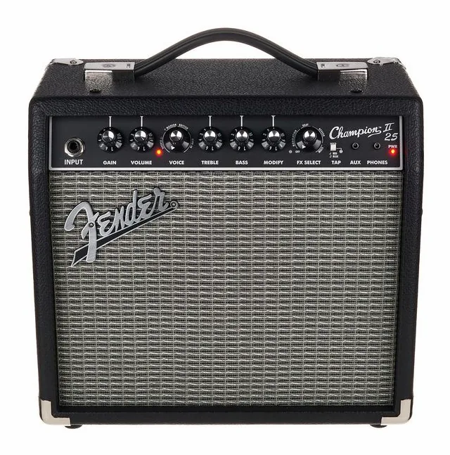 Fender Champion II 25, logo i wykończenie panelu przedniego
