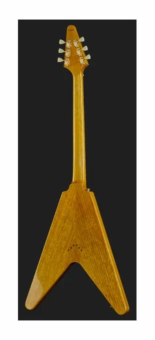 Gibson 58 Korina Flying V BG VOS, główka z kluczami i logo