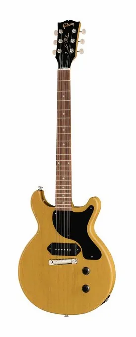 Gibson LP Junior Double Cut TV Yellow ujęta od przodu na neutralnym tle