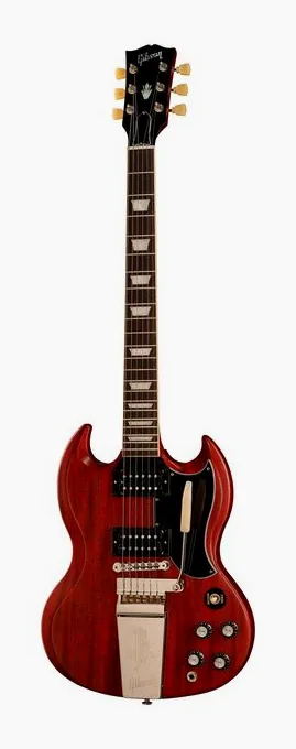 Gibson SG Standard EB LH ujęta od przodu na neutralnym tle