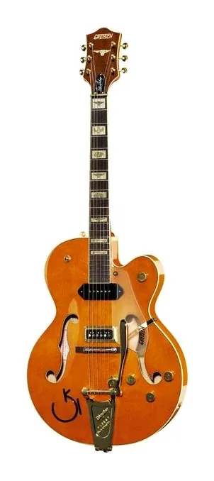 Gretsch G6120 Eddie Cochran ujęta od przodu na neutralnym tle