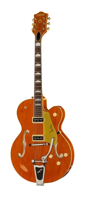 Gretsch G6120DE Duane Eddy ujęta od przodu na neutralnym tle