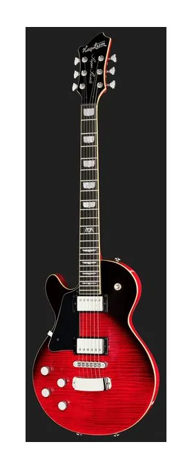 Hagstrom Super Swede Crimson Flame LH, główka z kluczami i logo