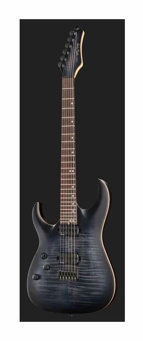 Harley Benton Amarok-6 BKRD Quilted Burst ujęta od przodu na neutralnym tle