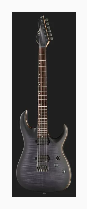 Harley Benton Amarok-6 BKNT Flame Bur w/Case, prog zerowy i pierwsze pozycje na gryfie