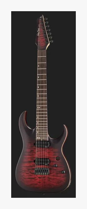 Harley Benton Amarok-7 BKRD Quilted Burst, linie korpusu z góry
