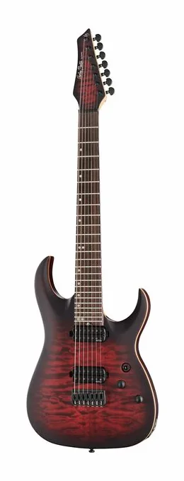 Harley Benton Amarok-7  BKRD Quilted Burst widziana od przodu