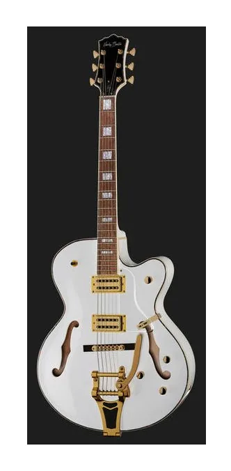 Harley Benton BigTone Trem White w/Case ujęta od przodu na neutralnym tle