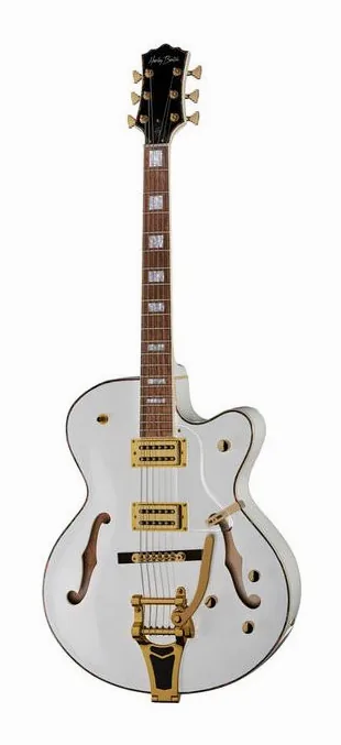 Harley Benton BigTone Trem White sfotografowana frontalnie
