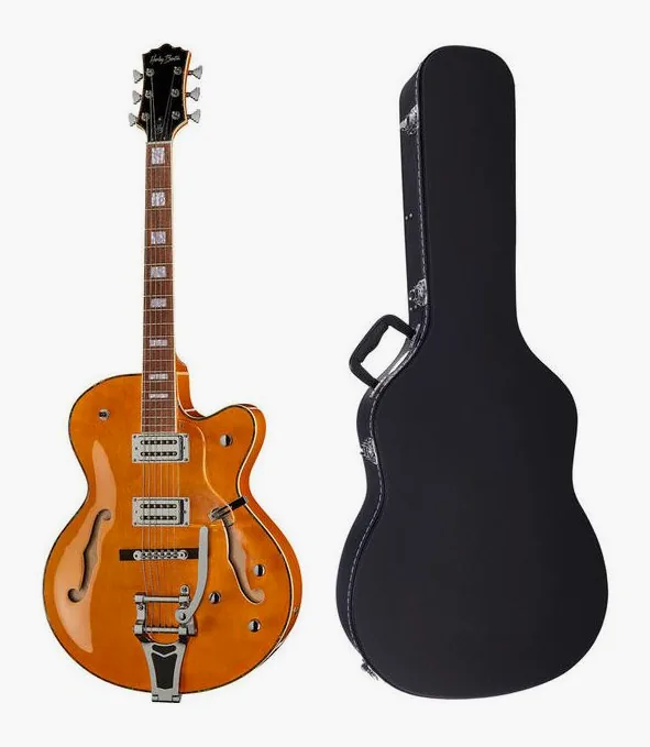 Harley Benton BigTone Vintage Orange w/Case ujęta od przodu na neutralnym tle