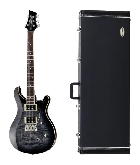 Harley Benton CST-24T Black Flame w/Case ujęta od przodu na neutralnym tle