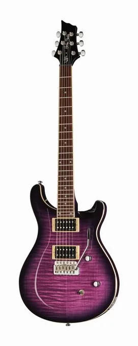 Harley Benton CST-24T Purple Burst ujęta od przodu na neutralnym tle