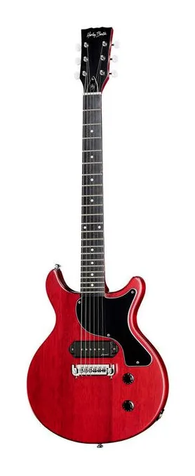 Harley Benton DC-Junior FAT Faded Cherry z bliska od przodu