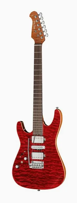 Harley Benton Fusion-IV HSH LH RW QRG ujęta od przodu na neutralnym tle