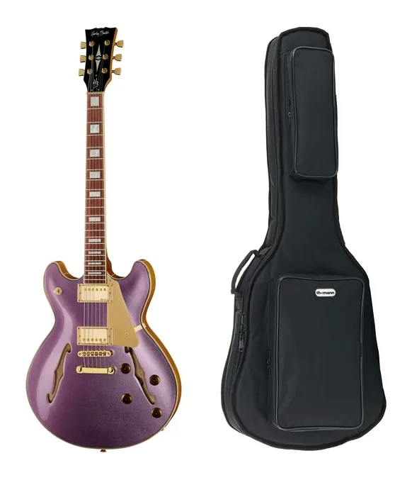 Harley Benton HB-35Plus Metallic Plum w/Bag ujęta od przodu na neutralnym tle