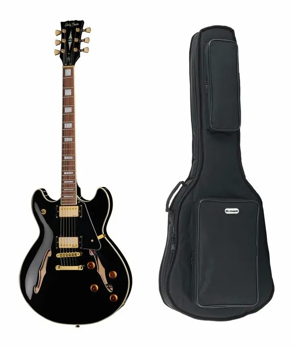 Harley Benton HB-35Plus Black w/Bag widziana od przodu