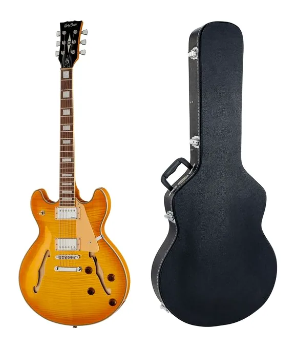 Harley Benton HB-35Plus Lemon w/Case ujęta od przodu na neutralnym tle