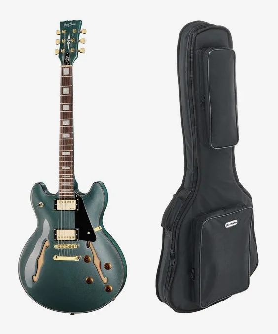 Harley Benton HB-35Plus Gun Metal Blue w/Bag sfotografowana frontalnie