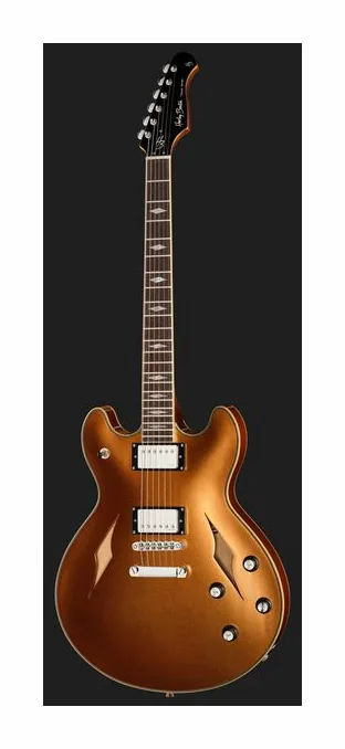 Harley Benton HB-35TL Tesla Golden Mist, główka z kluczami i logo