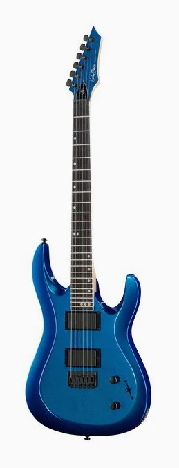 Harley Benton R-446 Blue Metallic ujęta od przodu na neutralnym tle