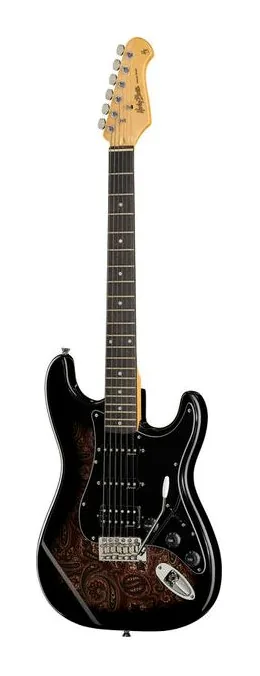 Harley Benton ST-70 Black Paisley sfotografowana frontalnie