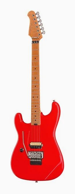 Harley Benton ST-80FR MN LH Radiant Red ujęta od przodu na neutralnym tle