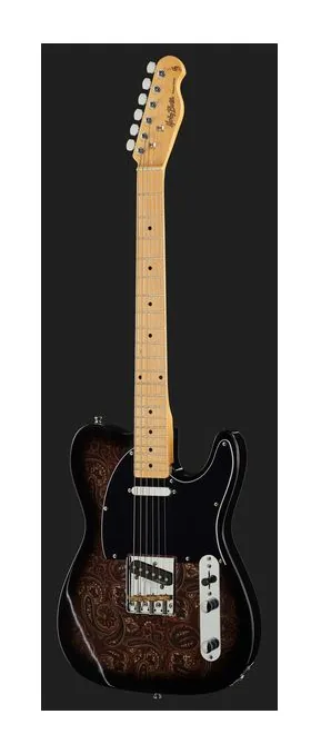 Harley Benton TE-70 Black Paisley w/Bag, linie korpusu z góry