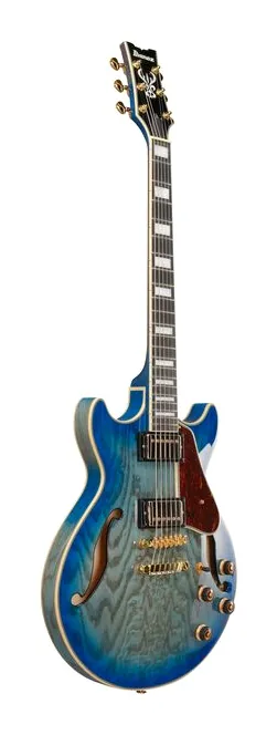 Ibanez AM93QA-JBB, główka z kluczami i logo