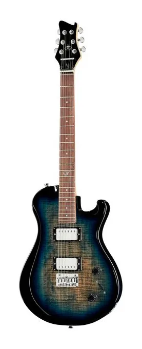 Journey Instruments OE990BL Travel El. Guitar FB ujęta od przodu na neutralnym tle