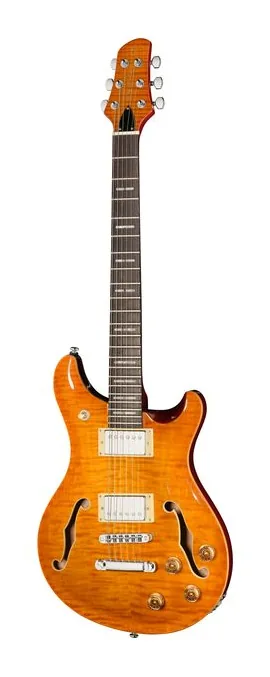 Larry Carlton Q7 Hollow Amber Burst sfotografowana frontalnie