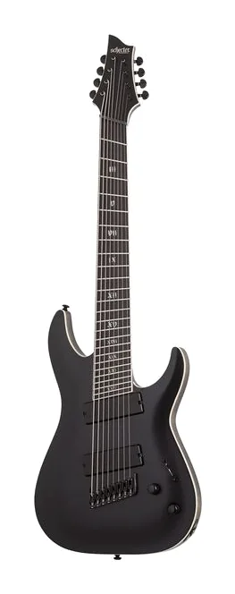 Schecter C-8 MS SLS Elite Evil Twin SBK ujęta od przodu na neutralnym tle