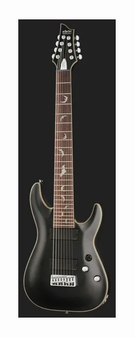 Schecter Damien Platinum 8 SBK, główka z kluczami i logo