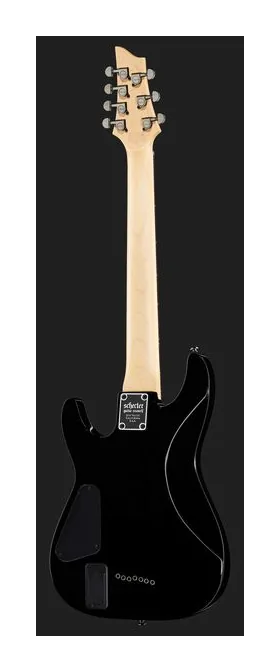 Schecter Demon-7 Crimson Red Burst, główka z kluczami i logo