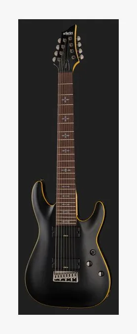 Schecter Demon-8 Aged Black Satin, korpus i lakier z bliska