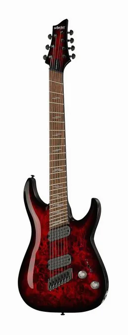 Schecter Omen Elite-7 MS Black Cherry sfotografowana frontalnie