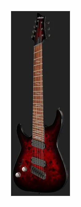 Schecter Omen Elite-7 MS BL Cherry LH, korpus i lakier z bliska