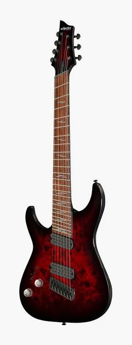Schecter Omen Elite-7 MS BL Cherry LH z bliska od przodu